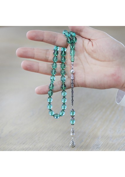 925 Ayar Gümüş Kral Zincir Püsküllü Arpa Kesim Şeffaf Turkuaz Ateş Kehribar Tesbih modelleri