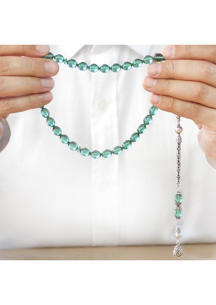 925 Ayar Gümüş Kral Zincir Püsküllü Arpa Kesim Şeffaf Turkuaz Ateş Kehribar Tesbih fırsatları