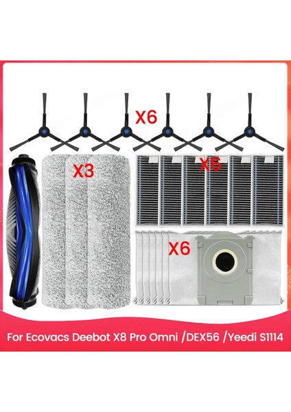 Ecovacs Deebot X8 Pro Omni / DEX56 Için Yeedi S1 4 Yedek Parçalar Için Ana Silindir Yan Fırça Toz Torbası ve Filtre Seti (Yurt Dışından)