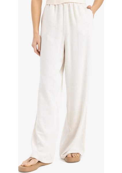 Keten Karışımlı Palazzo Pantolon Wide Leg Geniş Bol Paça Üç Cepli Normal Bel Basic Düz Standart Boy C4545AX25SP