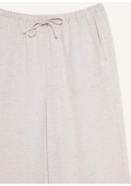 Keten Karışımlı Palazzo Pantolon Wide Leg Geniş Bol Paça Üç Cepli Normal Bel Basic Düz Standart Boy C4545AX25SP