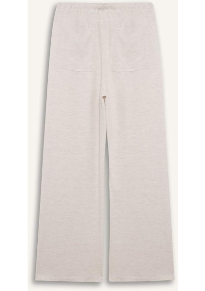 Keten Karışımlı Palazzo Pantolon Wide Leg Geniş Bol Paça Üç Cepli Normal Bel Basic Düz Standart Boy C4545AX25SP