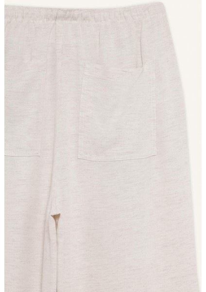 Keten Karışımlı Palazzo Pantolon Wide Leg Geniş Bol Paça Üç Cepli Normal Bel Basic Düz Standart Boy C4545AX25SP