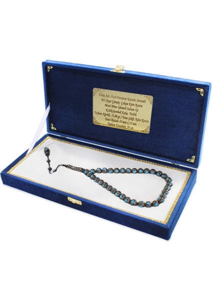 Premium Kutulu Sistemli 925 Ayar Gümüş Çakım Mavi Mine Işlemeli Sultan Işi Koleksiyonluk Kuka Tesbih modelleri