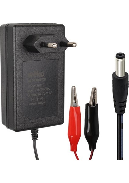 14.4 Volt - 1 Amper 5.5*2.5 mm Uçlu + Krokodil Aparatlı Akü Şarj Cihazı WK-29112