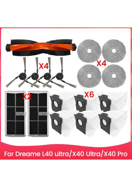 Dreame L40 ULTRA/X40 ULTRA/X40 Pro Elektrikli Süpürge Yedek Parçaları Ana Yan Fırça Hepa Filtre Paspas Bezi Toz Torbası (Yurt Dışından)