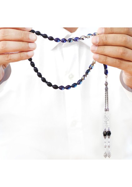 925 Ayar Gümüş Püsküllü Arpa Kesim Isim Yazılı Mavi Ateş Kehribar Tesbih fırsatları