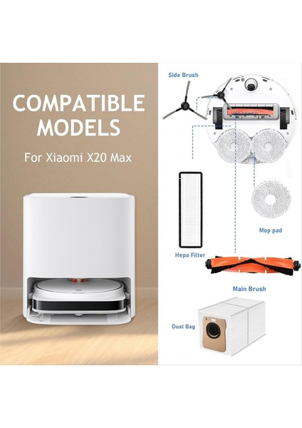 Xiaomi X20 Max / X20 Pro Robot Süpürge Ana Yan Fırça Paspas Bezi Toz Torbaları Hepa Filtreleri Için Yedek Parça (Yurt Dışından) fiyatları