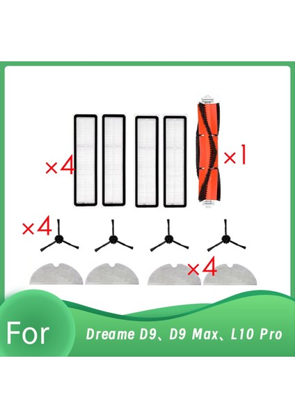 Dreame D9, D9 Max, L10 Pro Robot Süpürge Silindiri Yan Fırça Hepa Filtre Paspas Pedi Ultra Dayanıklı Aksesuarlar (Yurt Dışından)