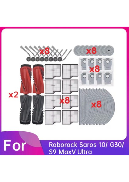Roborock Saros 10/ G30/ S9 Maxv Ultra Süpürge Aksesuarları Için 44 Adet Silindir Yan Fırça Hepa Filtre Paspas Pedi Toz Torbası (Yurt Dışından)