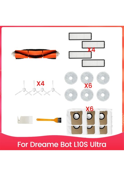 Dreame Bot L10S Ultra Robot Süpürge Yedek Parçaları Ana Yan Fırça Hepa Filtre Paspas Bezi Ped Toz Torbaları (Yurt Dışından)