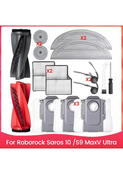 Roborock Saros 10 / S9 Maxv Ultra Robot Süpürge Parçaları Ana Yan Fırça Hepa Filtre Paspas Bezi Toz Torbaları (Yurt Dışından)