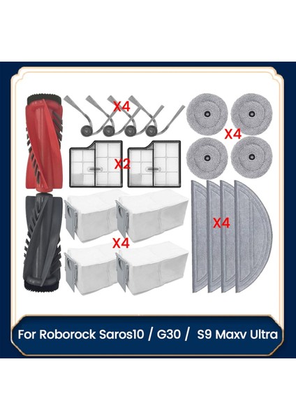 Roborock SAROS10 / G30 / S9 Maxv Ultra Vakum Aparatı Ana Yan Fırça Filtresi Paspas Pedi Toz Torbası Için 20 Adet Aksesuar Seti (Yurt Dışından)