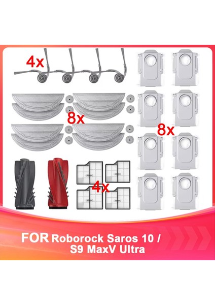 Roborock Saros 10 / S9 Maxv Ultra Aksesuarları Ana Silindir Yan Fırça Hepa Filtre Paspas Bezi Toz Torbası Temizleyici Parçaları (Yurt Dışından)