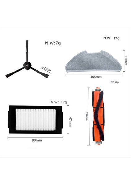 Xiaomi Mijia Promjsts1 Süpürme ve Paspas Robotu Ana Fırça ve Yan Fırça Filtre Bezi Yedek Parçaları Fırçası (Yurt Dışından) modelleri