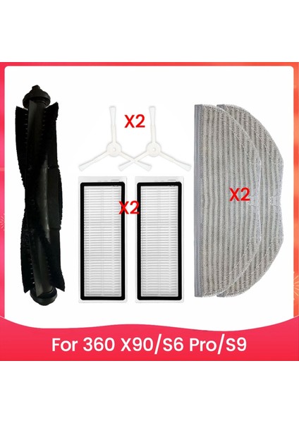 360 X90, S6 Pro, S9 Robot Süpürge Yedek Parça Aksesuarları Ana Yan Fırça Hepa Filtre Paspas Bezi (Yurt Dışından)