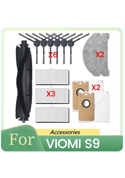 Vıomı S9 Robot Süpürge Aksesuarları Için 14 Adet Ana Fırça Yan Fırça Filtre Paspas Bezi Toz Torbası (Yurt Dışından)