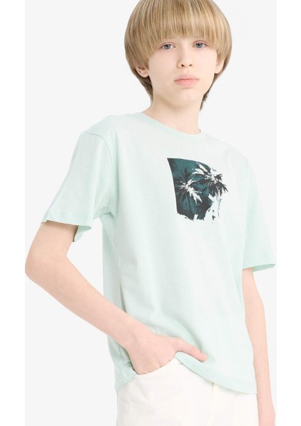 Erkek Çocuk Bisiklet Yaka Baskılı Kısa Kollu Tişört