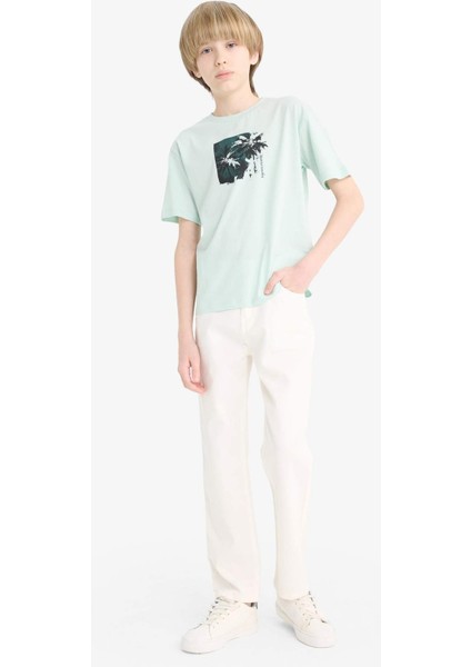 Erkek Çocuk Bisiklet Yaka Baskılı Kısa Kollu Tişört