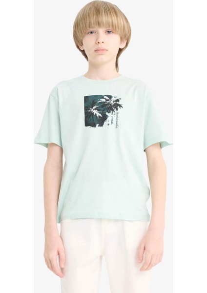 Erkek Çocuk Bisiklet Yaka Baskılı Kısa Kollu Tişört