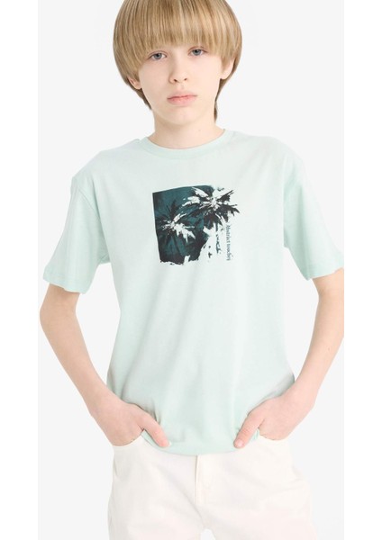 Erkek Çocuk Bisiklet Yaka Baskılı Kısa Kollu Tişört