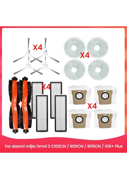 Xiaomi Mijia Omni 2 C102CN / B101CN / B116CN / X10+ Plus Parça Aksesuarları Ana Yan Fırça Hepa Filtre Paspas Torbaları (Yurt Dışından)