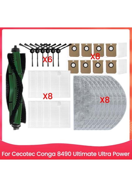 Cecotec Conga 8490 Ultimate Ultra Power Yedek Parçaları Ana Fırça Yan Fırça Hepa Filtre Paspas Bezi Toz Torbası (Yurt Dışından)