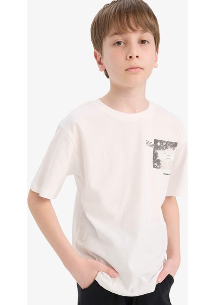 Erkek Çocuk Bisiklet Yaka Baskılı Kısa Kollu Tişört