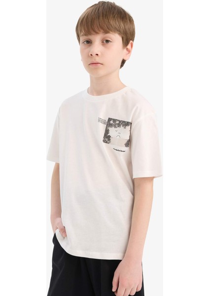 Erkek Çocuk Bisiklet Yaka Baskılı Kısa Kollu Tişört