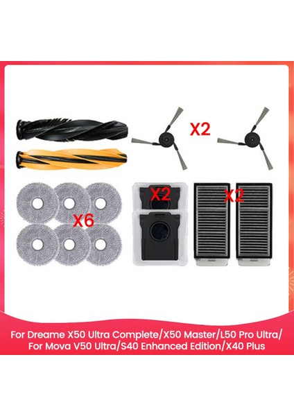 Dreame X50 ULTRA/S40 Enhanced EDITION/X50 MASTER/X40 Plus Aksesuar Seti Fırça Hepa Filtre Paspas Bezi Toz Torbası (Yurt Dışından)