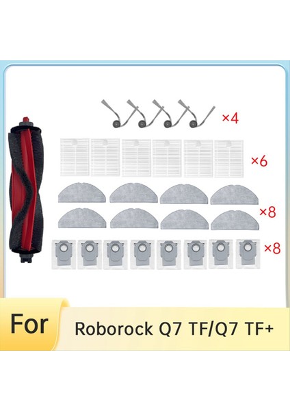 Roborock Q7 Tf/q7 Tf+ Süpürge Robotu Aksesuarları Için 27 Adet Silindir Yan Fırça Hepa Filtre Paspas Pedi Toz Torbası (Yurt Dışından) fiyatları