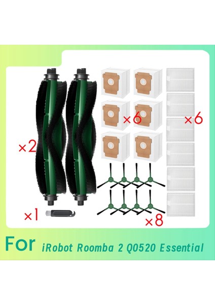 Irobot Roomba 2 Q0520 Essential Elektrikli Süpürge Aksesuarları Silindir Yan Fırça Filtre Paspas Pedi Toz Torbası (Yurt Dışından)
