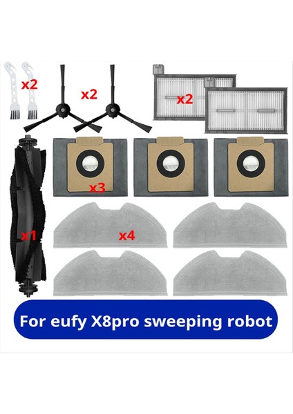 Eufy X8PRO Robot Süpürme Aksesuarları Ana Silindir Fırça Filtre Elemanı Hepa Paspas Toz Torbası Yedek Fırça (Yurt Dışından)
