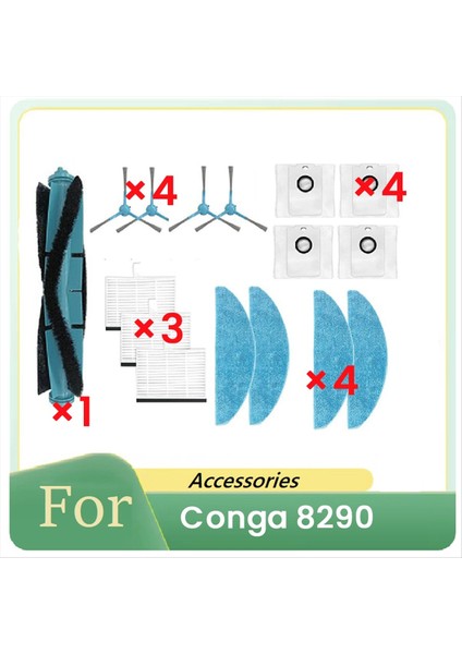 Conga 8290 Süpürme Robotu Aksesuarları Için 16 Adet Ana Yan Fırça Toz Torbası Paspas Temizleyici Parça Değişimi (Yurt Dışından)