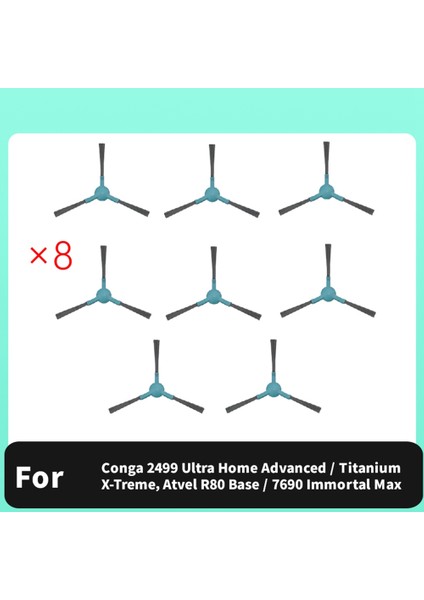 Conga 2499 Ultra Home Advanced / Titanium X-Treme, Atvel R80 Taban / 7690 Immortal Max Süpürge Için 8 Adet Yan Fırça (Yurt Dışından) modelleri