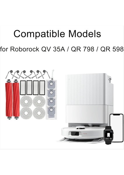 Roborock Qv 35A / Qr 798 / Qr 598 Elektrikli Süpürge Için Aksesuar Seti Ana Yan Fırçalar Hepa Filtreler Toz Torbaları Paspas Pedleri (Yurt Dışından) modelleri