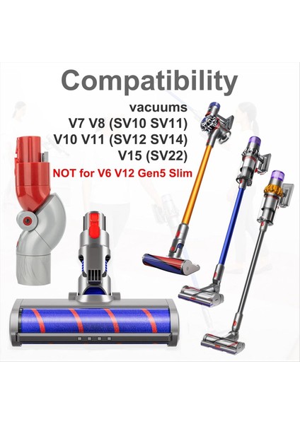 Dyson V7 V8 V10 V11 V15 Elektrikli Süpürgeler Için Yumuşak Silindir Sert Ahşap Zemin Fırçası LED Toz Işığı ile Düşük Erişimli Adaptör (Yurt Dışından) modelleri