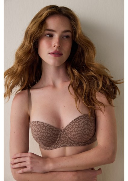 Açık Kahverengi Pop Up Dantelli Balenli Sütyen