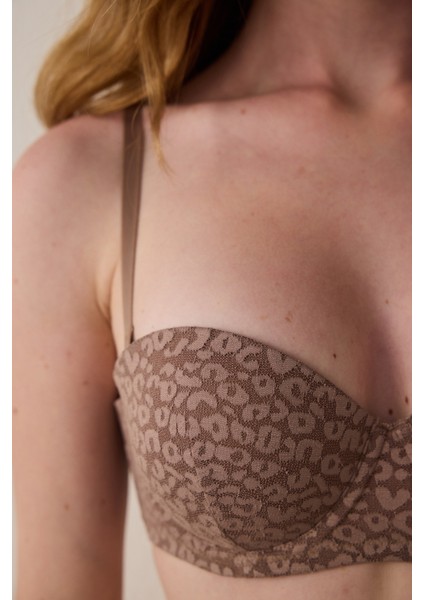 Açık Kahverengi Pop Up Dantelli Balenli Sütyen