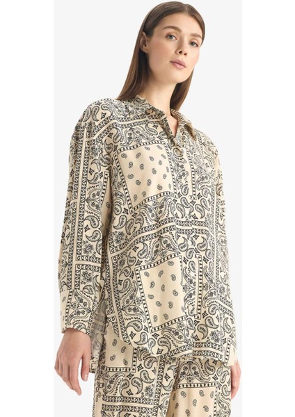 Şal Desenli Viskon Plaj Gömleği C3158AX25SP