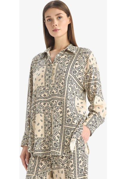 Şal Desenli Viskon Plaj Gömleği C3158AX25SP