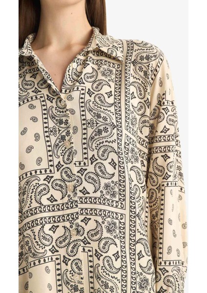 Şal Desenli Viskon Plaj Gömleği C3158AX25SP