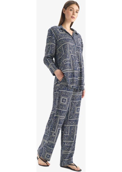 Regular Fit Şal Desenli Viskon Plaj Pantolonu-Fall in Love