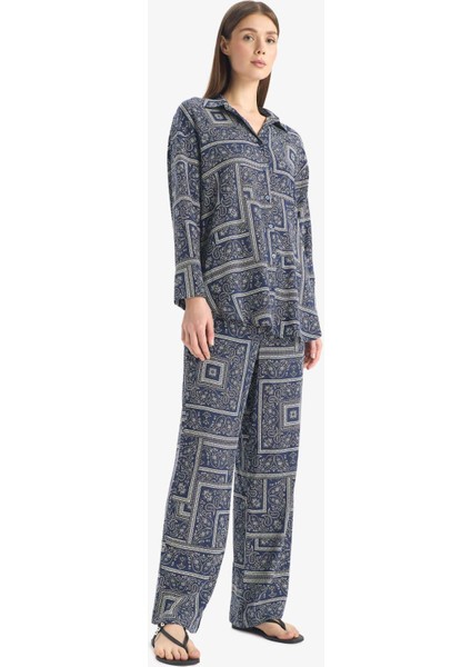 Regular Fit Şal Desenli Viskon Plaj Pantolonu-Fall in Love