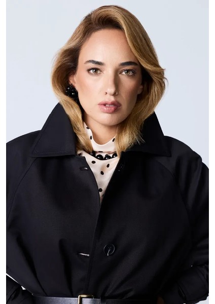 Su Iticili Rahat Kesim Trençkot - Siyah