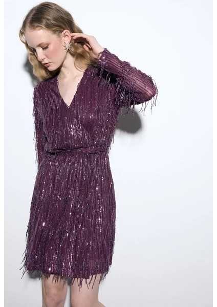 Pul Payet Anvelop Kesim Abiye Elbise - Mürdüm