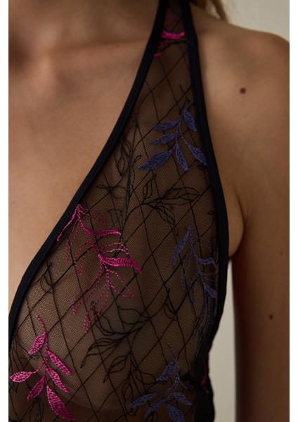 Siyah Broderie Teddy Tulum