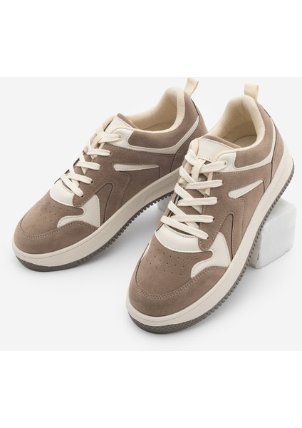 Kadın Sneaker Çok Parçalı Spor Ayakkabı Gosfin Vizon Süet