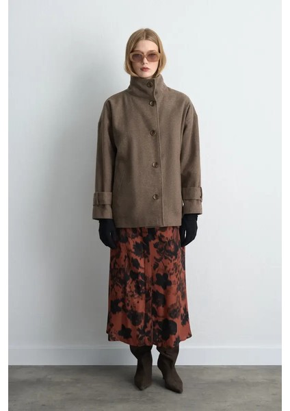 Dik Yakalı Yün Kaban - Vizon