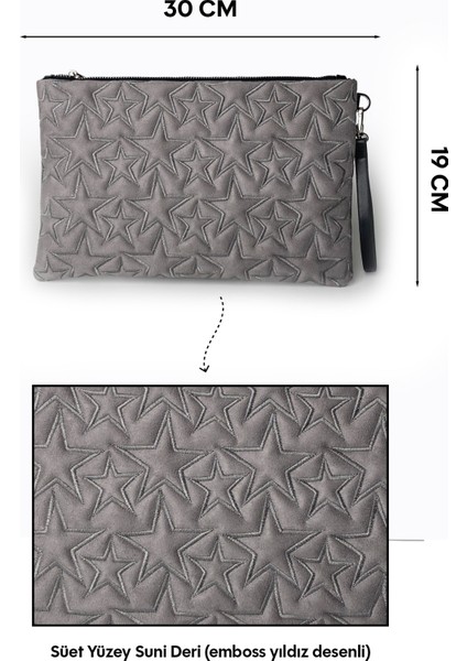 Yıldız Desenli Gri Süet Portföy Çanta indirimleri
